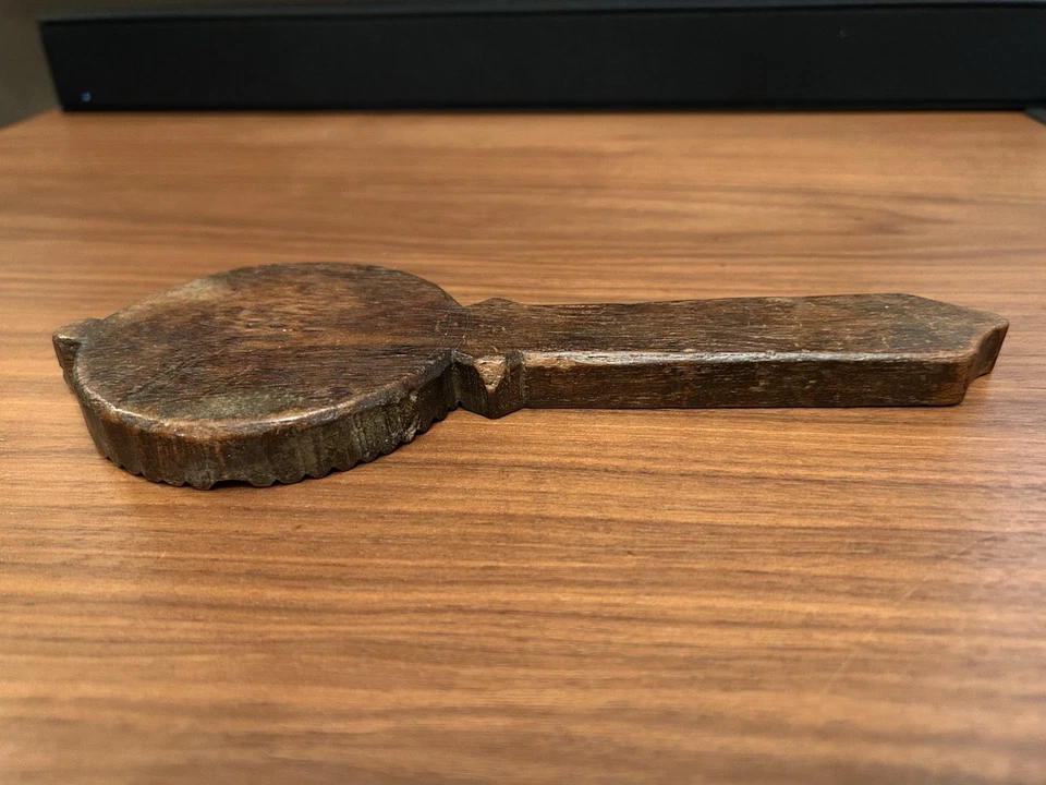 Antique Carved Wood Primitive Lollipop Butter Print Stamp Flower Rosette Pattern - Image 4 of 4