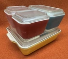 Vintage PYREX Primary Colors Refrigerator Dish Set w/ Lids 501 502 503 Complete