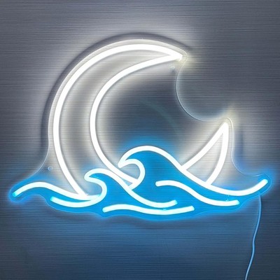 Sunrise Sunset Neon Sign Moon over Sea Light Twilight Wave LED Moonrise 