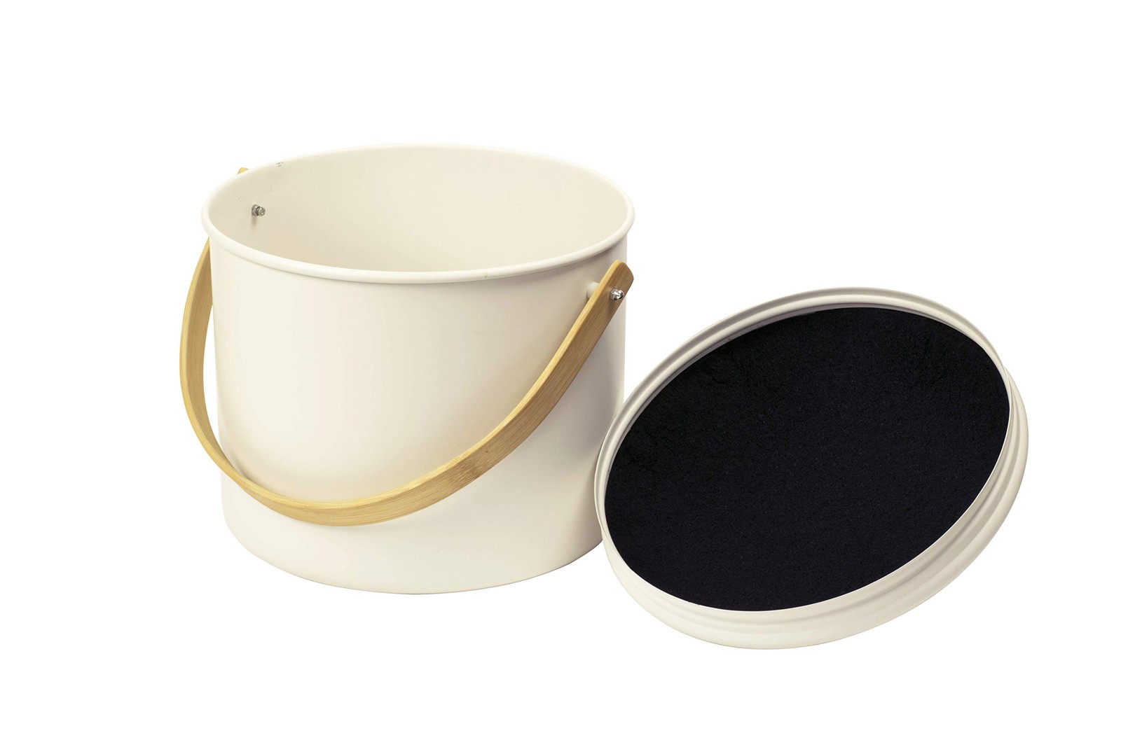 Seau à compost de table en métal noir et bois de bambou 7L