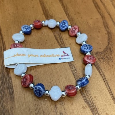Trrrtlz St. Louis Cardinals Beaded Stretch Bracelet Red White Blue Silver