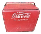 Vintage Coca Cola Red Metal Cooler Ice Chest with Patina Logo & Bottle Opener