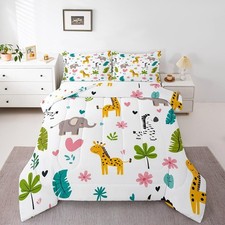 Zoo Animal Toddler Bedding Set,Cartoon Animal Print Comforter Set for Kids Gi...