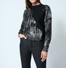 Adrienne Landau Crocodile Foil Print Funnel Neck Sweater MSRP $295