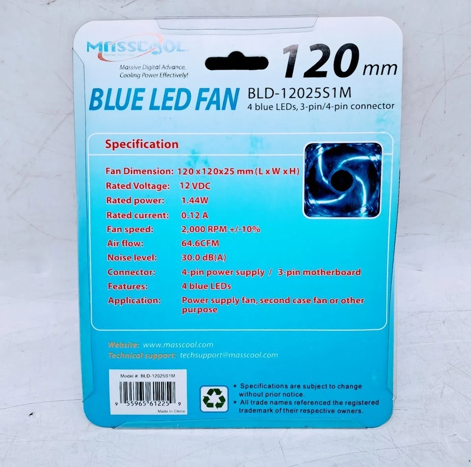 Lot of 40 MASSCOOL 120mm Blue LED Cooling Fan BLD-12025S1M - Image 3 of 3