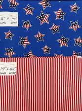 Patriotic Cotton Fabric Lot Stars Stripes Red Blue 2 Pcs
