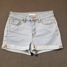 SO Denim Curvy Shortie Shorts Womens 9/29 Light Wash High Rise Frayed Hem