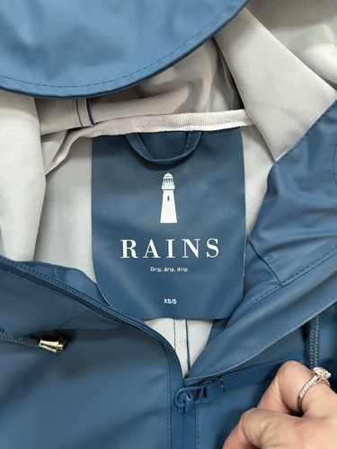 RAINS Nordstrom Hooded Rain Coat with Pockets Size XS/S Blue Adjustable Waist - Foto 5 di 18