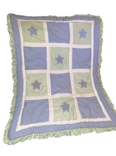 Blanket Kidsline Blue Stars Green Stripes White Baby Quilt Comforter Ruffle