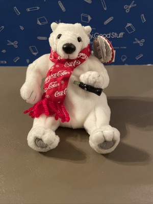 Vintage Coca-Cola beanie White Teddy Bear With Coke In