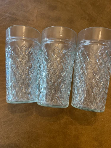 3 Anchor Hocking Quilted Diamond  16 oz Iced Tea Tumblers 6" Vtg Glass
