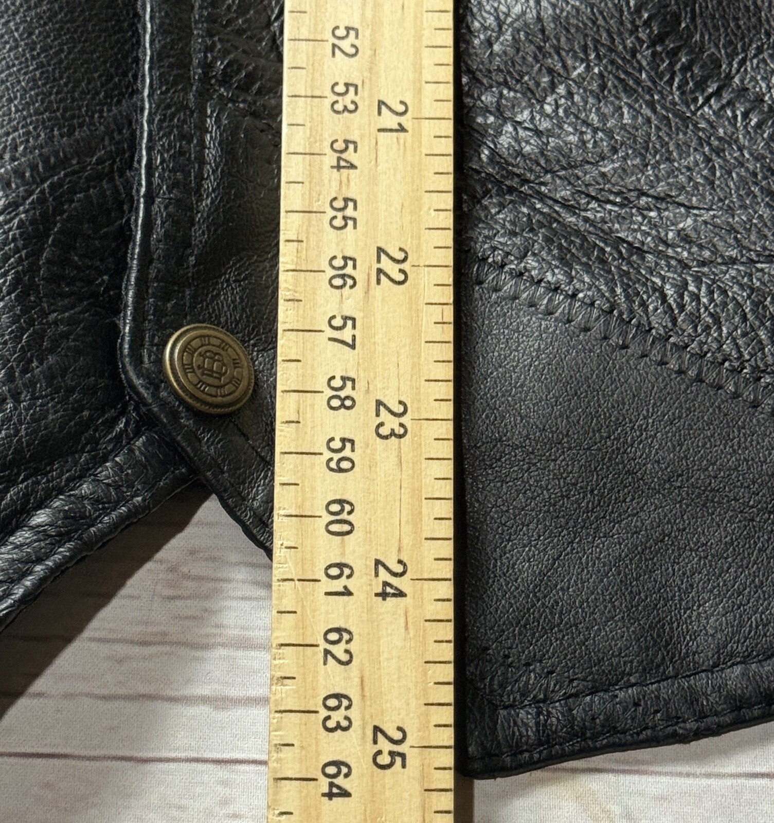 Black Patchwork V Cut Snap Button Leather Vest Mo… - image 5