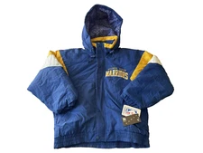 1990s GSW WARRIORS STARTER PARKA JACKET YOUTH LRG JORDAN CEMENT LINER DEADSTOCK
