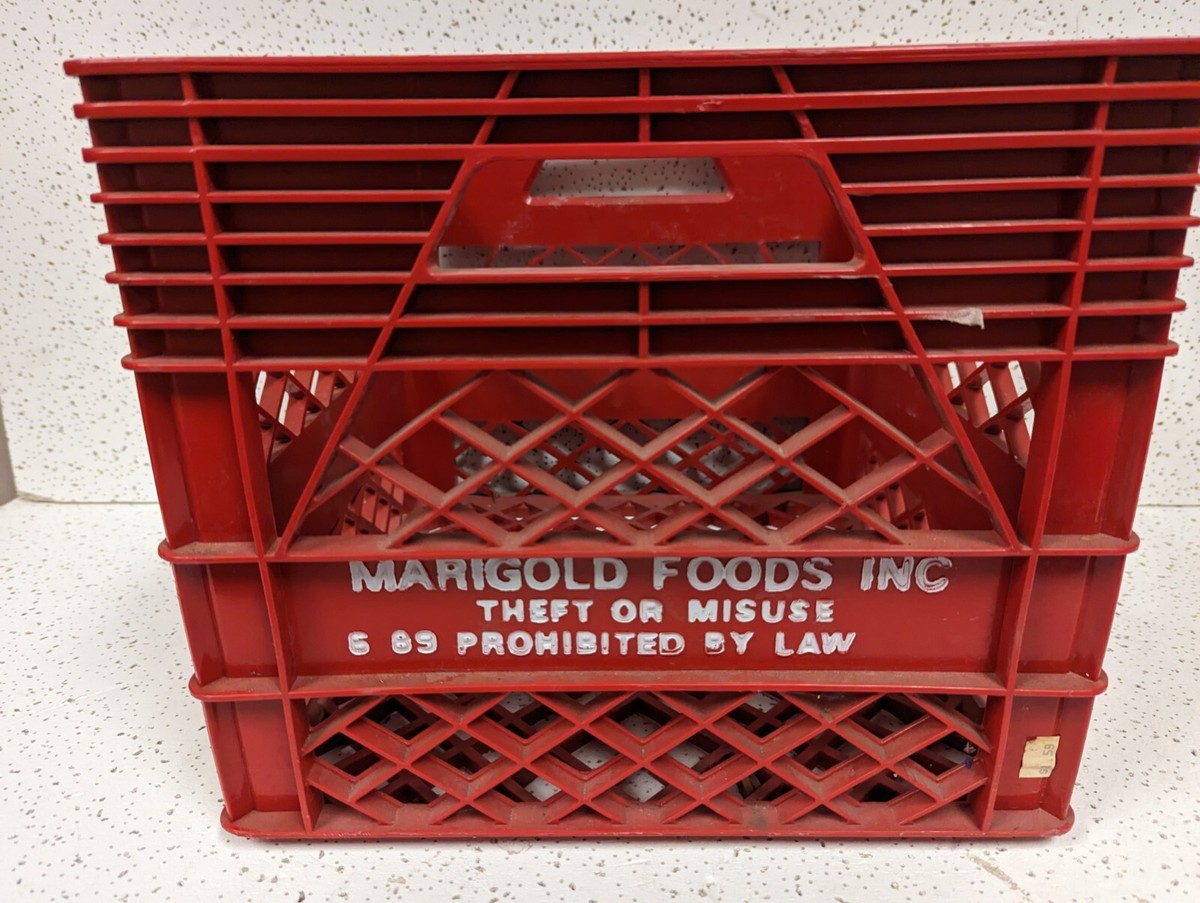 【美品中古　箱あり】CARL MARTIN DeLayla Marigold Foods Dairy Plastic Milk Crate Red Vintage VTG Texas 1989
