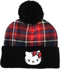 Hello Kitty Punk Magic Jacquard Plaid Embroidered Cuffed Knitted Beanie Hat