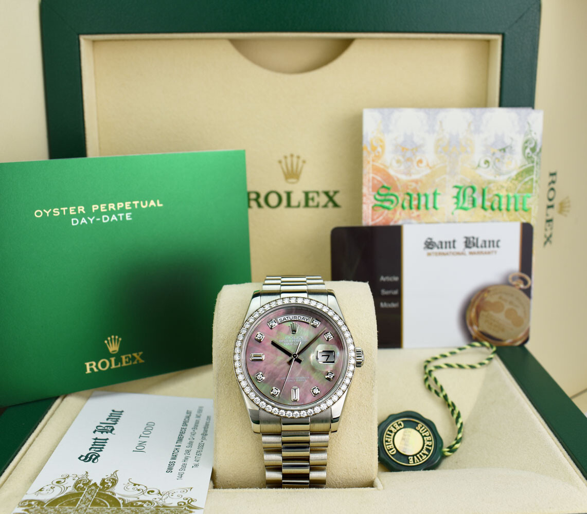 ROLEX - Platinum Day Date President MOP Dial Diamond Bezel 118206 - SANT BLANC