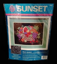Vintage No Count Cross Stitch FRUIT BASKET Kit #13907 By Sunset & Cynthia Lee