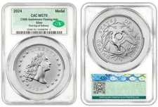 2024 Silver Flowing Hair 230Th Anniv Medal CAC MS70 First Day Of Delivery