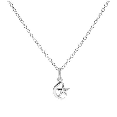 Kleine Sterling Silber Halbmond Mond & Stern Halskette 14 - 28 Zoll