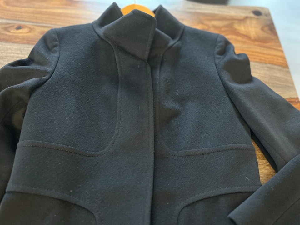 Max Mara Wool Coat Funnel Neck Black Size 8 - Image 4 of 4