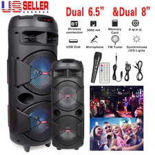 Portable Speaker Party Bluetooth PA with Double Subwoofer w/ Mic/AUX/Remote/LED