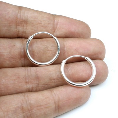 Süße schlichte 925 Sterling Silber Ohrringe kleine Klappcreolen für Mädchen - Paar