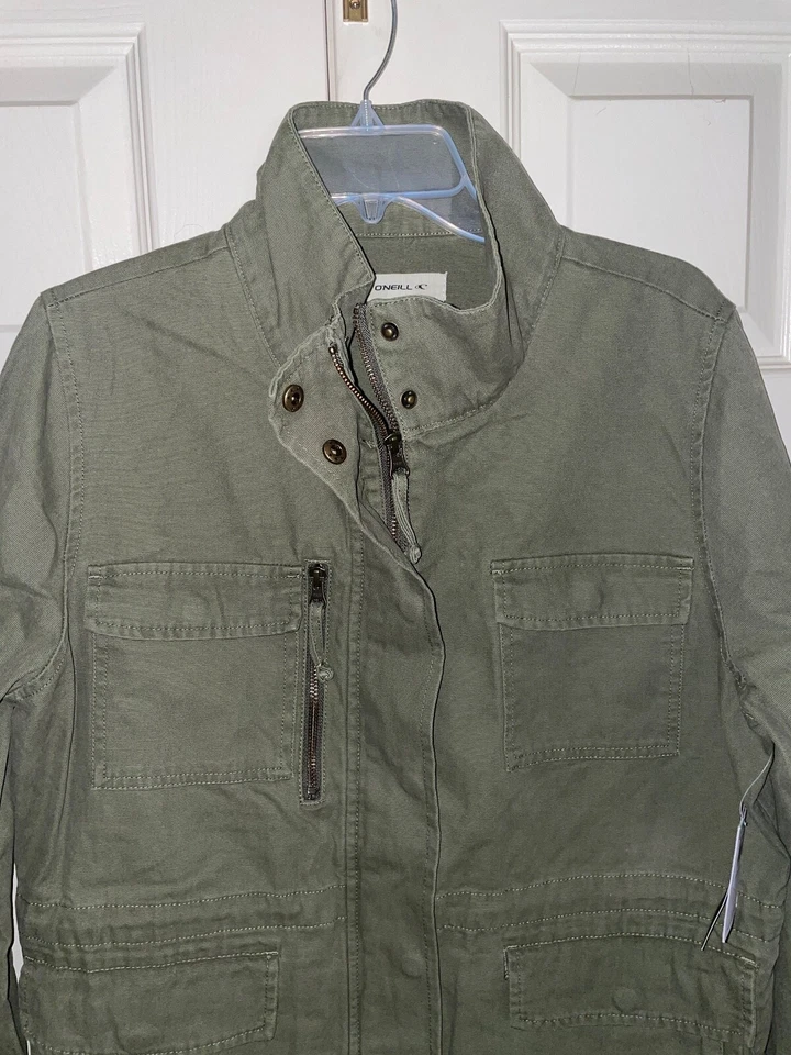 Chaqueta de Carga O'NEILL Para Mujer M Verde Algodón/Lona Abrigo Militar Cremallera Broches de Presión ~NUEVA CON ETIQUETAS Foto 2 de 4
