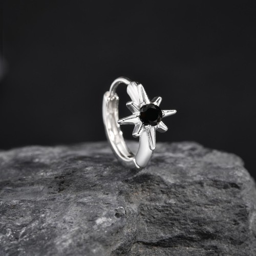 Stainless Steel Black Zircon Octagonal CZ Women Star Earrings Best Friend Gift - Picture 7 of 10