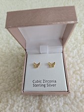 Rachel Ashwell Sterling Silver Cubic Zirconia Butterfly Stud Earrings