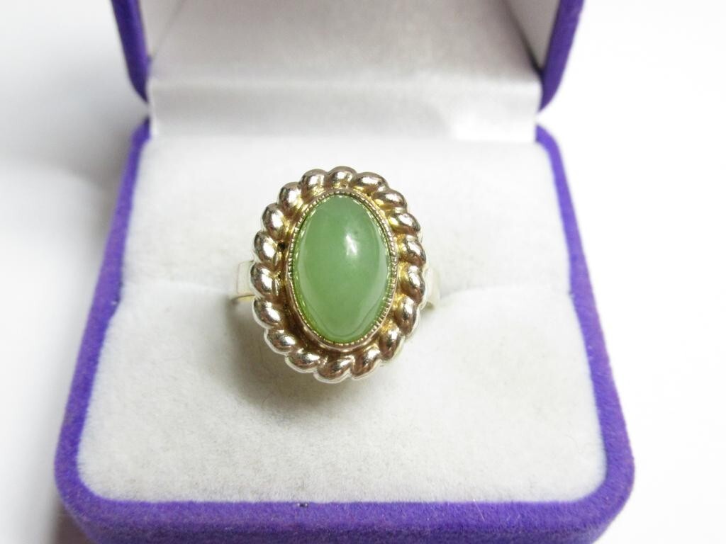 Vintage Russian Soviet Sterling Silver 925 Ring Jade Women's