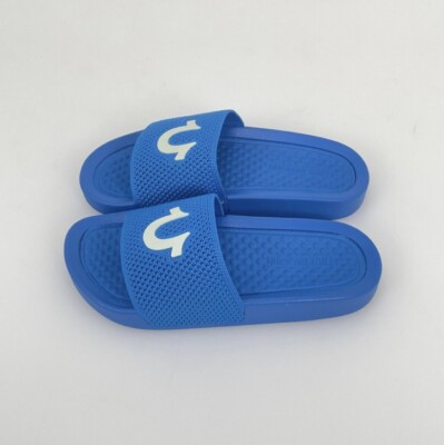 True Religion Mens Austin Beach Horseshoe Logo Sandals Slip On Slides Blue 8 New