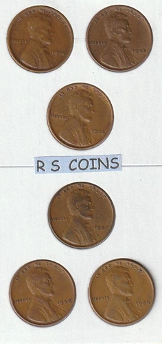 LINCOLN WHEAT PENNY 17 COIN SET - 1934 to 1939 PDS  ALL 3 MINTS   ALL  FINES