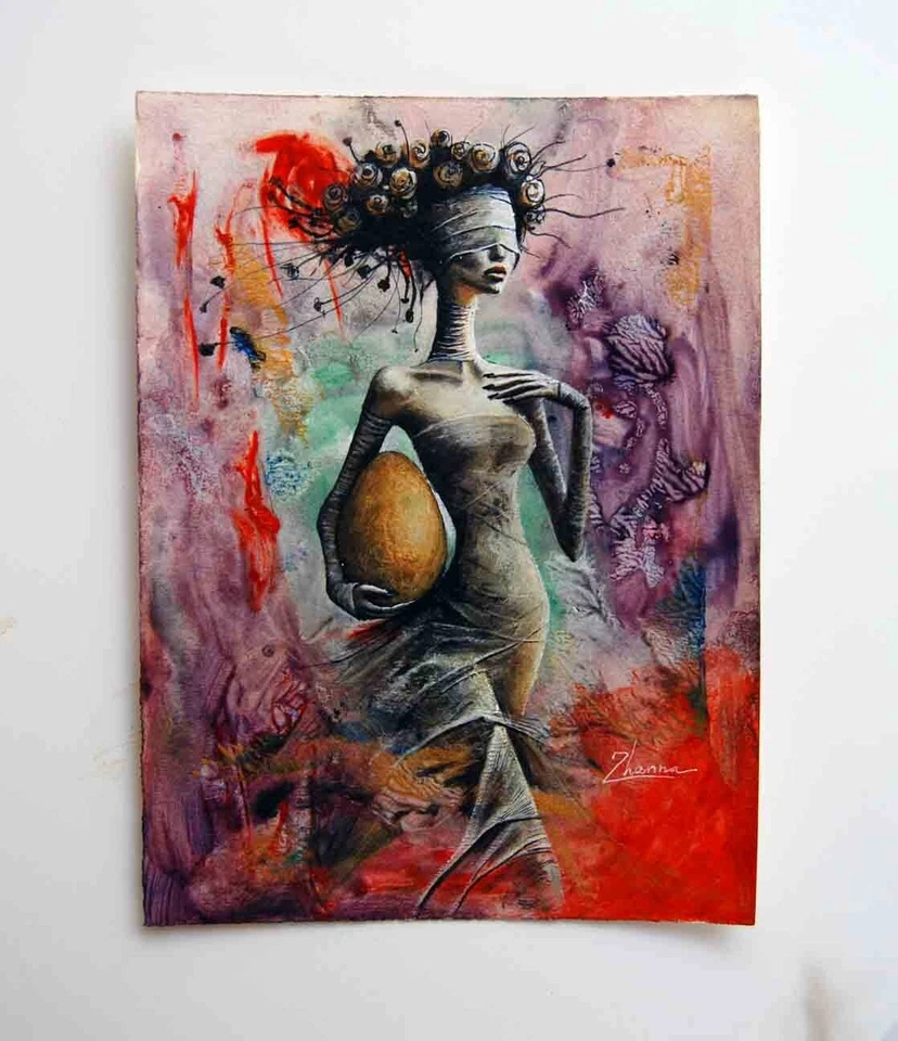 ORIGINAL ACRYLIC SURREAL ART CONCEPTUAL woman FIGURATIVE Fantasy MODERN PAINTING - Image 4 of 4