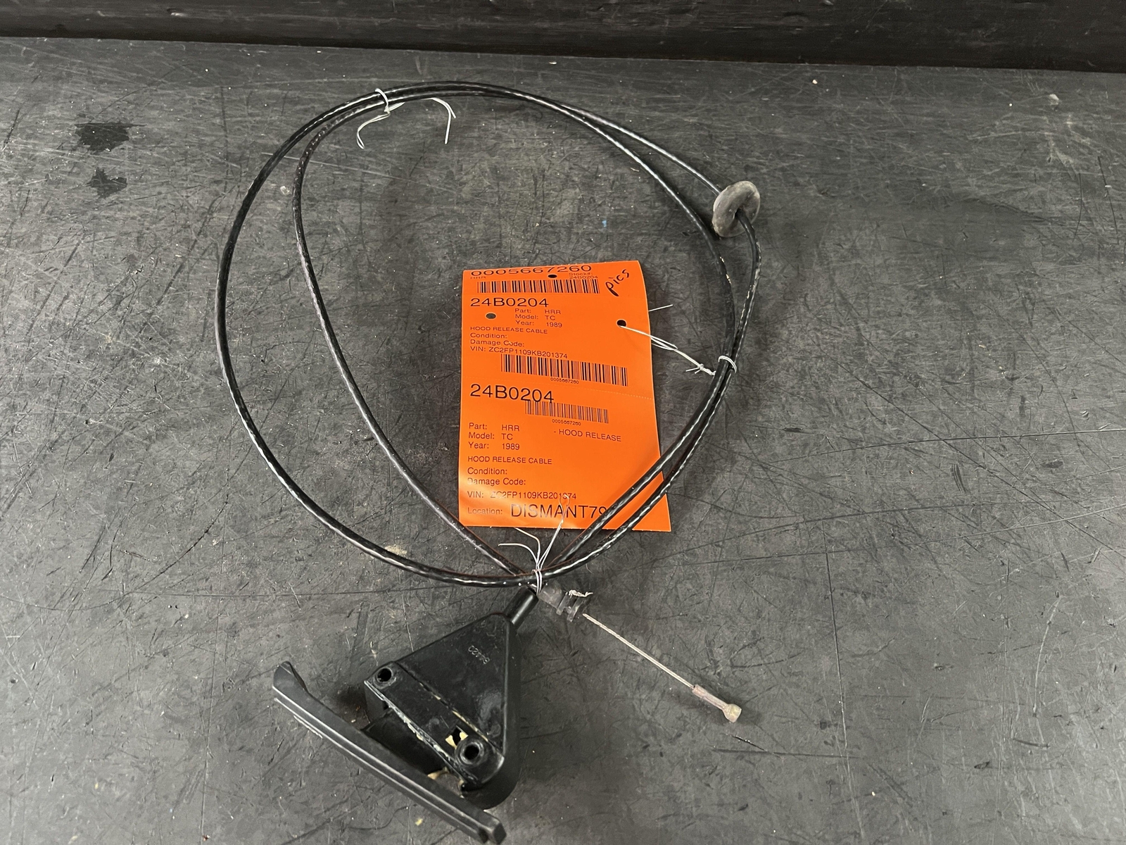 89-91 CHRYSLER TC MASERATI HOOD RELEASE CABLE