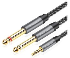 3.5mm to 6.3mm Mono Cable 2m, 1/4 to 1/8 Inch Male to Male Audio Splitter Nylon