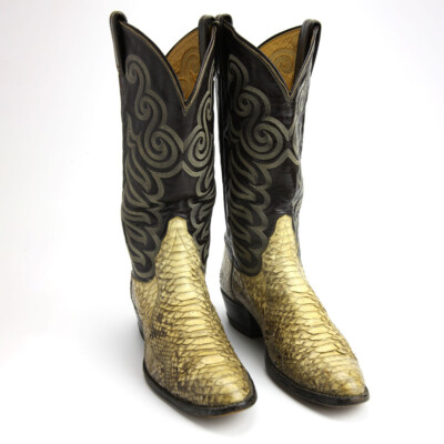 Vintage Tony Lama Python Snakeskin Black Cowboy Boots Men's