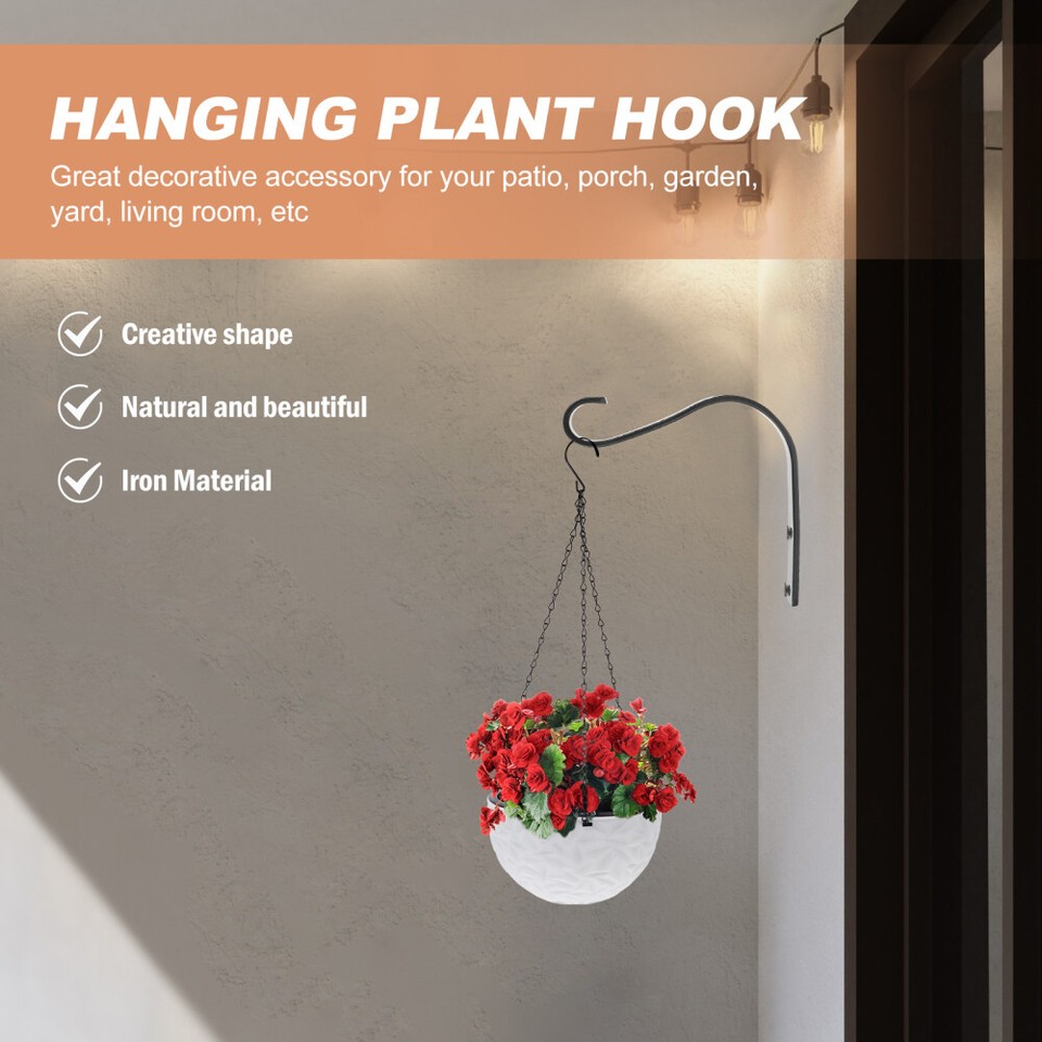 4 Sets Outdoor Flower Planters Wrought Iron Basket Hook Wall Light