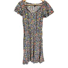 Talbots Floral Crepe Dress Split Neck Flutter Sleeve Boho Lightweight Size 4