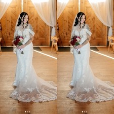 Mermaid Wedding Dresses Off The Shoulder Lace Applique Sweep Train Bridal Gowns