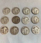 LOT of 12 SILVER QUARTER DOLLAR "STANDING LIBERTY" USA
