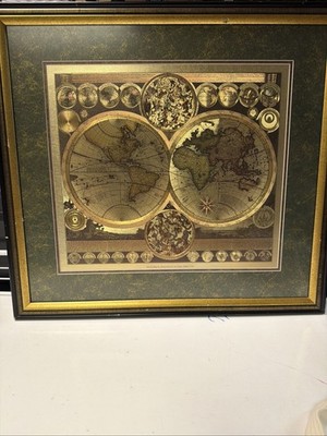 Vint PETER SCHENK THE ELDER PLANISPHAERIUM TERRESTRE GOLD FOIL MAP OF THE WORLD