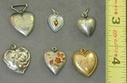 5 Antique Puffy Heart Charms Enamel Sterling GF 1 Tiny Jewel Locket Anchor Bird