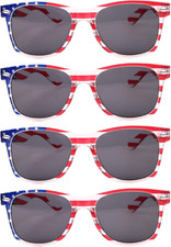 4 Pairs American Flag Sunglasses Bulk for Men Women UV400 Protection Classic Pat