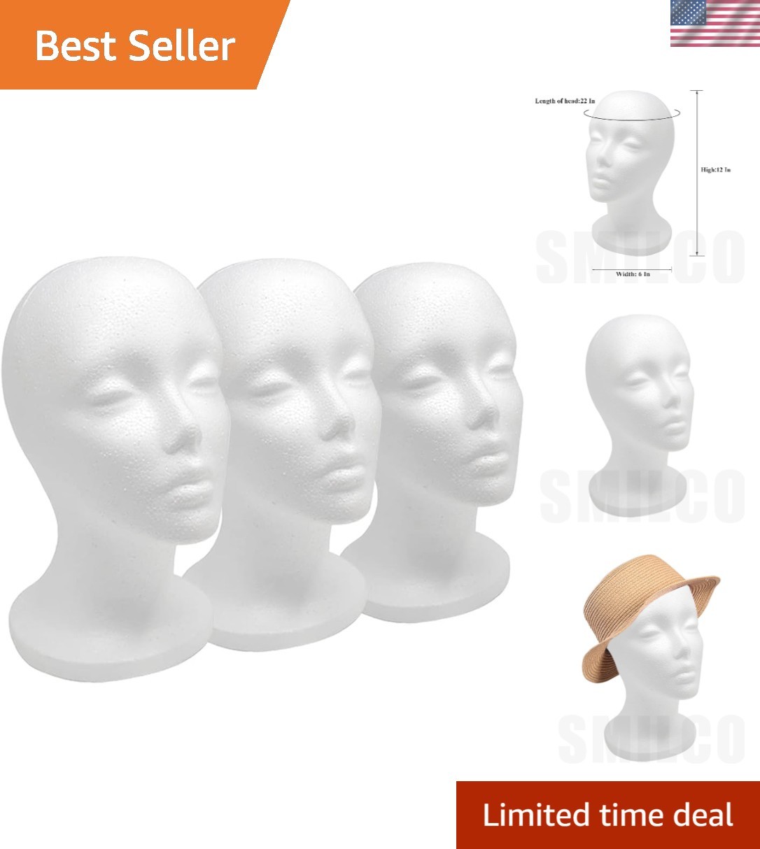 Parrucca in schiuma 12 pollici testa manichino donna espositore