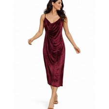 Showpo Burgundy Velvet Midi Dress Surplice Draped Bodycon Size 10