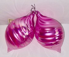 Mark Roberts Pink Large Christmas Ornament Glass Swirled Set of 2 Balls 5.5" New