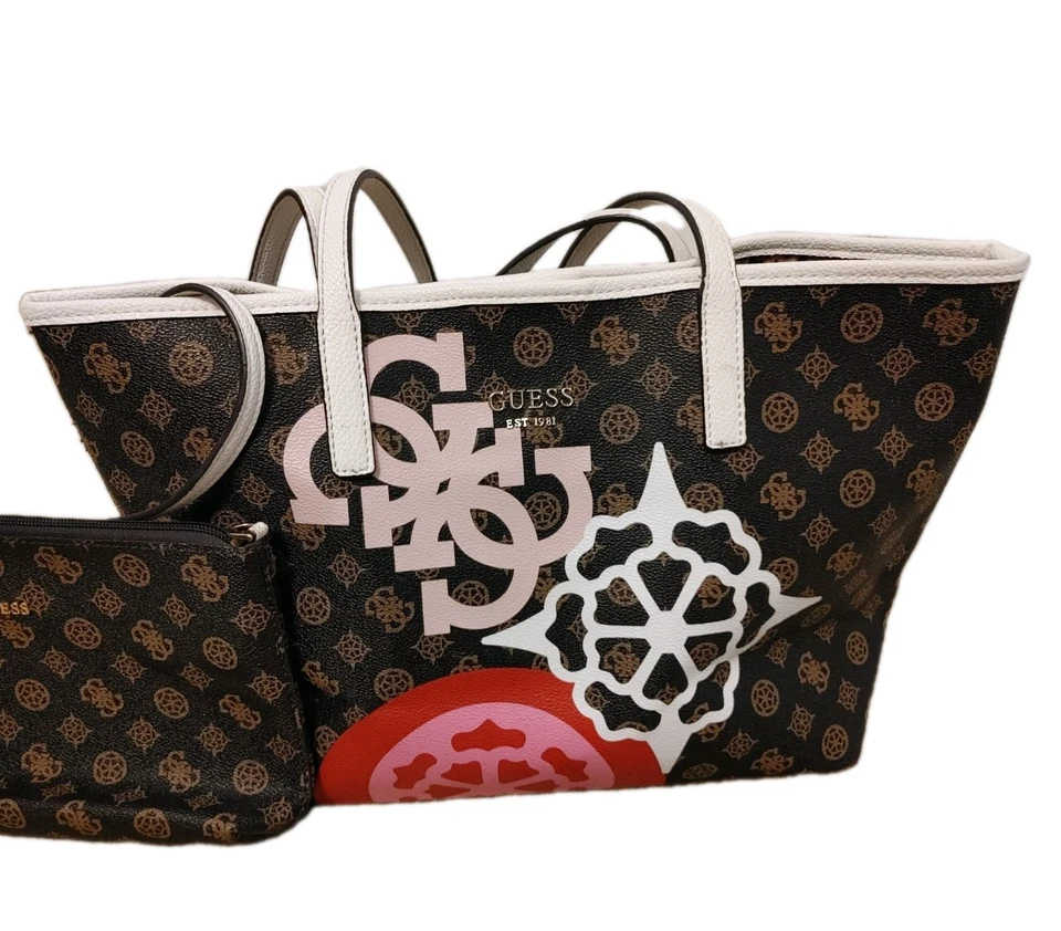 GUESS Vikky Bolso de Mano con Conjunto de Cartera Logo Monograma Marrón/Rosa Cartera Bolso de Mano L Foto 2 de 4