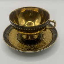 Vintage Rudolf Wächter RW Bavaria Black & Gold Demitasse Cup and Saucer Set