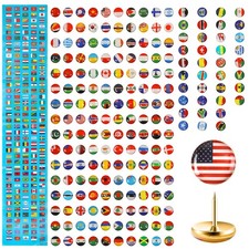 200pcs National Flag Thumb Tacks, Creative Country Push Pins Small, Gold