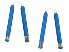 12  Martial Arts Dipped Foam Nunchucks Pair 2-pack, Blue w/ Gold Stripes